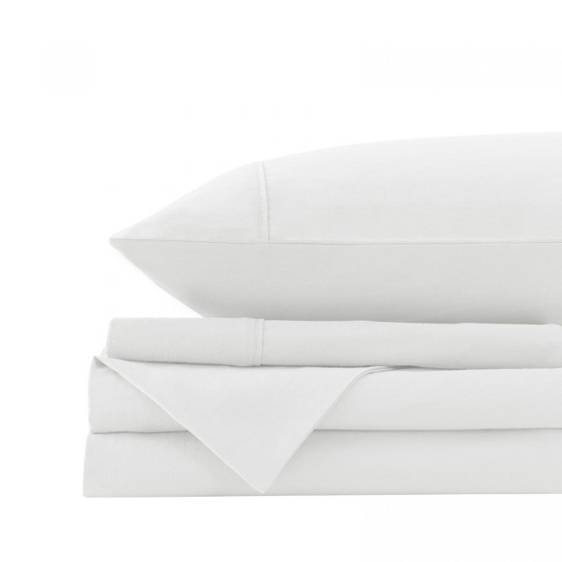 Washed 100% Cotton Sheet Set Fitted Flat Pillowcases - King - White Image 6