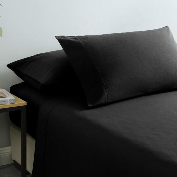 Washed 100% Cotton Sheet Set Fitted Flat Pillowcases - King -Charcoal Image 7