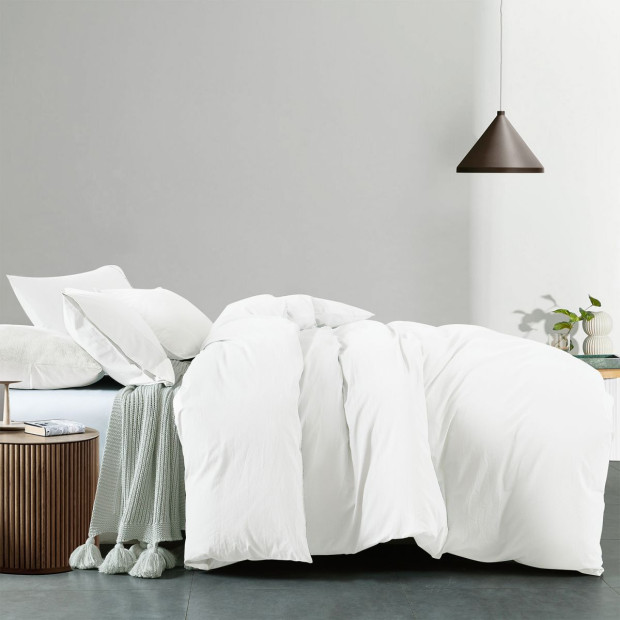 Washed 100% Cotton Quilt Cover Set Bedding Single - White Image 2