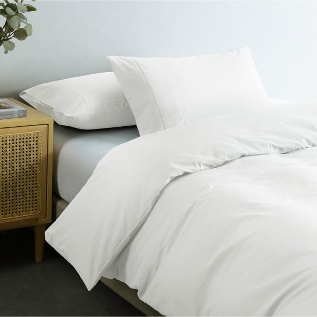 Washed 100% Cotton Quilt Cover Set Bedding Single - White Image 3