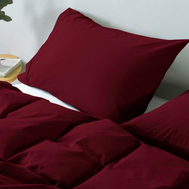 Washed 100% Cotton Quilt Cover Set Ultra Soft Single Mulled Wine Image 5