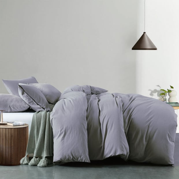 Washed 100% Cotton Quilt Cover Set Bedding Ultra Soft - Double - Grey Image 2