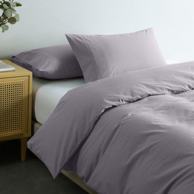 Washed 100% Cotton Quilt Cover Set Bedding Ultra Soft - Double - Grey Image 4