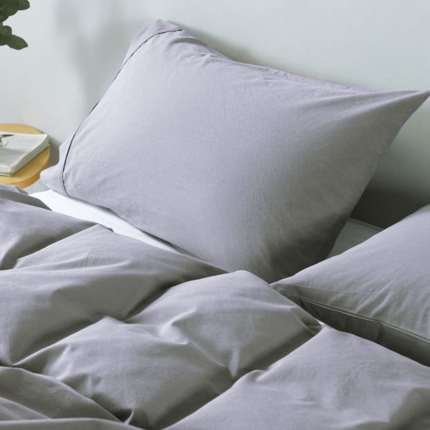 Washed 100% Cotton Quilt Cover Set Bedding Ultra Soft - Double - Grey Image 6