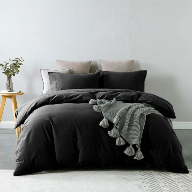 Washed 100% Cotton Quilt Cover Set Bedding Ultra Soft Double -Charcoal