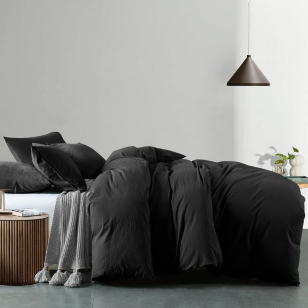 Washed 100% Cotton Quilt Cover Set Bedding Ultra Soft Double -Charcoal Image 2