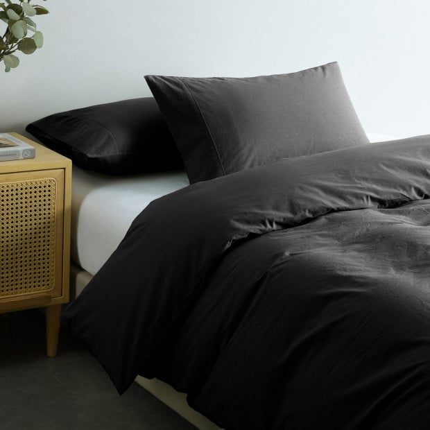 Washed 100% Cotton Quilt Cover Set Bedding Ultra Soft Double -Charcoal Image 4