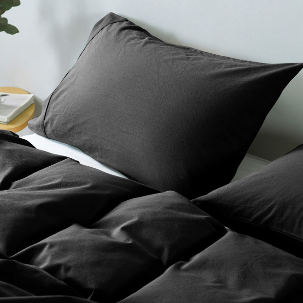 Washed 100% Cotton Quilt Cover Set Bedding Ultra Soft Double -Charcoal Image 5
