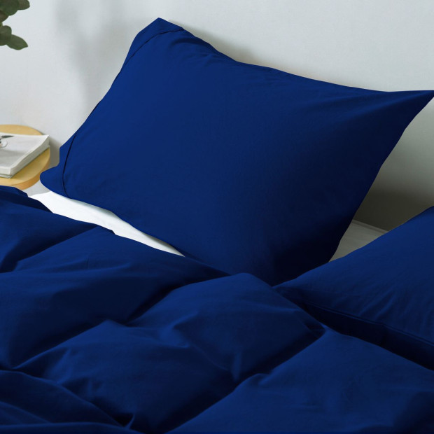 Washed 100% Cotton Quilt Cover Set Bedding Ultra Soft Double RoyalBlue Image 5