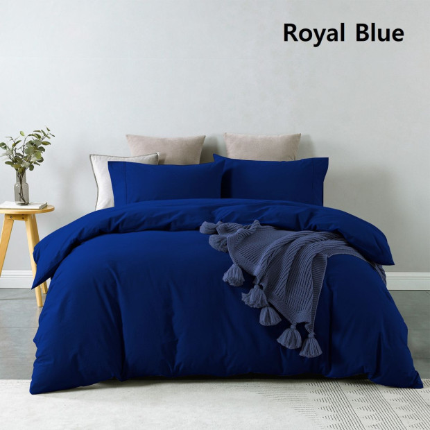 Washed 100% Cotton Quilt Cover Set Bedding Ultra Soft Double RoyalBlue Image 7