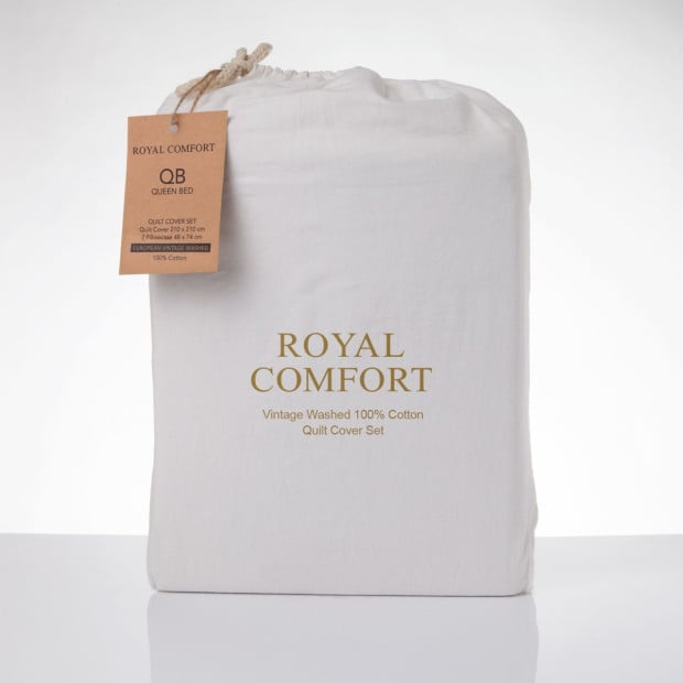 Washed 100% Cotton Quilt Cover Set Bedding Ultra Soft - Queen - White Image 3
