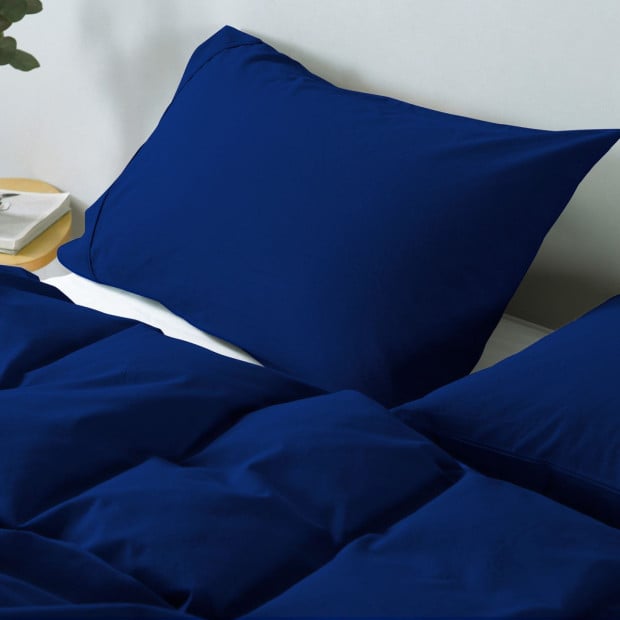 Washed 100% Cotton Quilt Cover Set Bedding Ultra Soft Queen Royal Blue Image 5