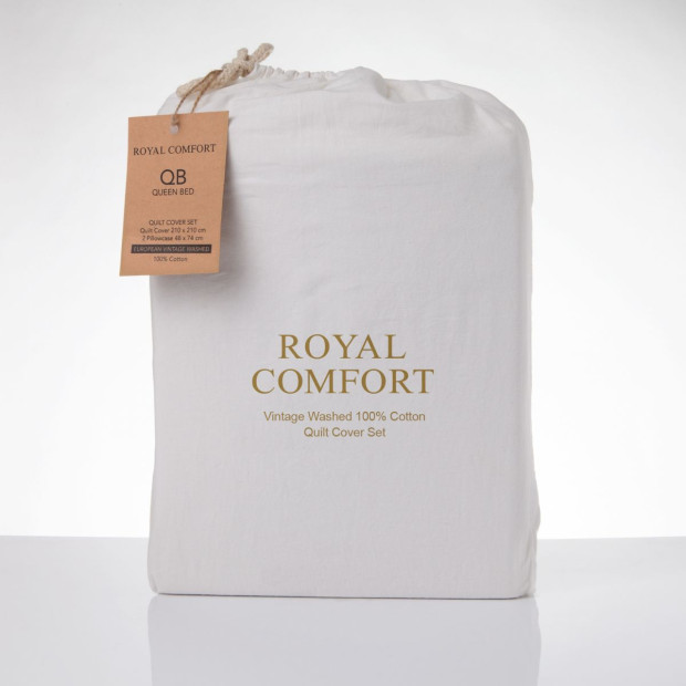 Washed 100% Cotton Quilt Cover Set Bedding Ultra Soft - King - White Image 3