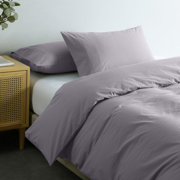 Washed 100% Cotton Quilt Cover Set Bedding Ultra Soft - King - Grey Image 4