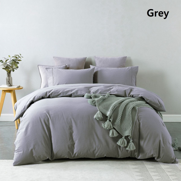 Washed 100% Cotton Quilt Cover Set Bedding Ultra Soft - King - Grey Image 5