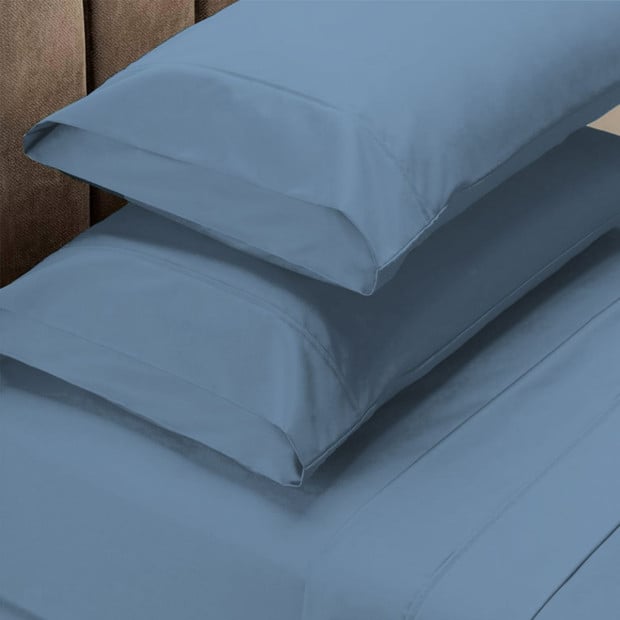 1500TC Sheet And Goose Feather Down Pillow 2 Pack Set Queen Indigo Image 2