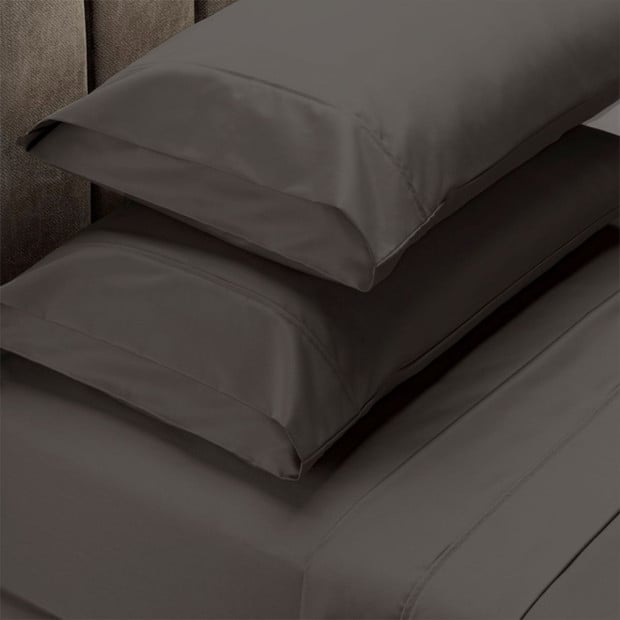 1500TC Sheet And Goose Feather Down Pillows 2 Pack Set - King - Stone Image 2
