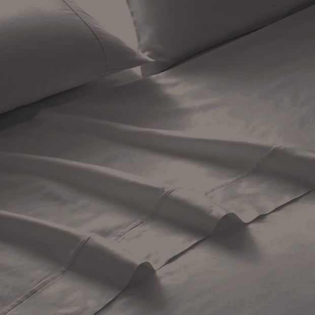 1500TC Sheet And Goose Feather Down Pillows 2 Pack Set - King - Stone Image 3