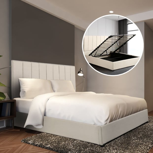Vaucluse Gas Lift Storage Bed Cream - King - Cream Image 2