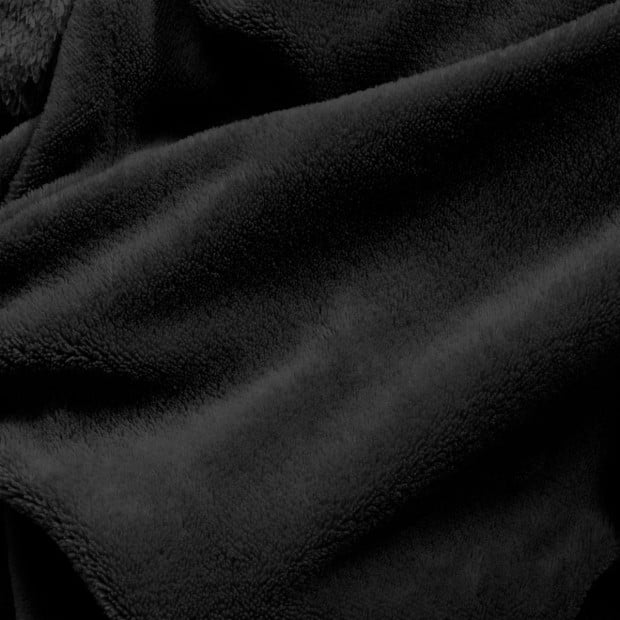 Snug Hoodie Nightwear Super Soft Reversible Coral Fleece 750GSM Black Image 4