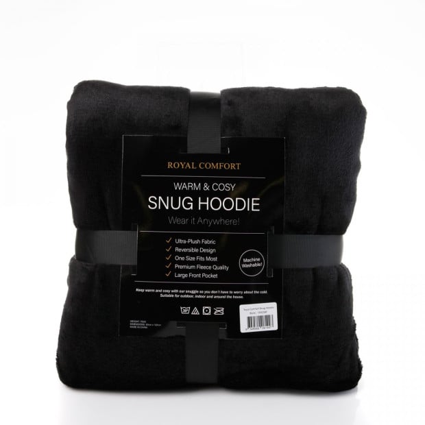 Snug Hoodie Nightwear Super Soft Reversible Coral Fleece 750GSM Black Image 5