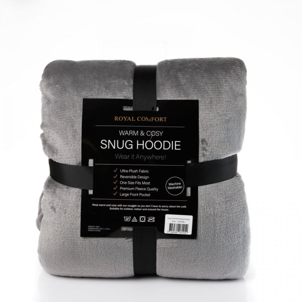Snug Hoodie Nightwear Super Soft Reversible Coral Fleece 750GSM - Grey Image 5