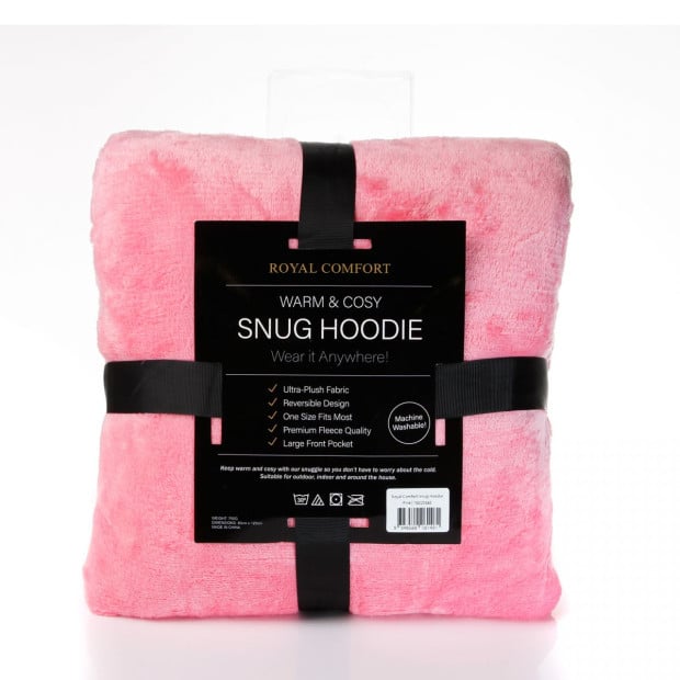 Snug Hoodie Nightwear Super Soft Reversible Coral Fleece 750GSM - Pink Image 5