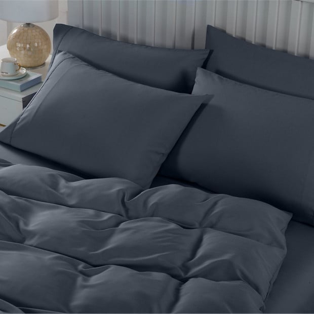 2000TC 6 Piece Bamboo Sheet & Quilt Cover Set Queen - Charcoal Image 3