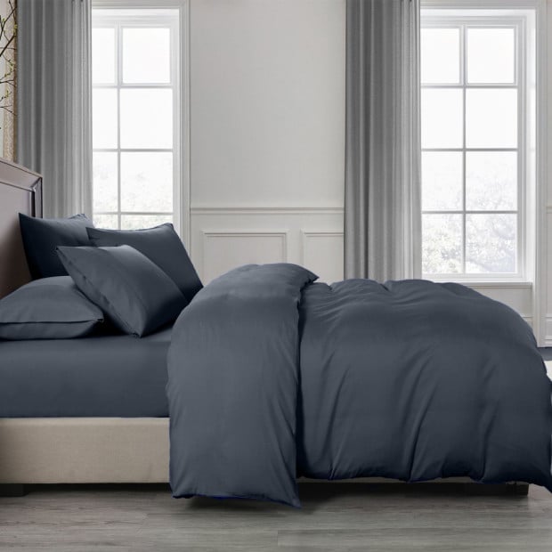2000TC 6 Piece Bamboo Sheet & Quilt Cover Set Queen - Charcoal Image 4