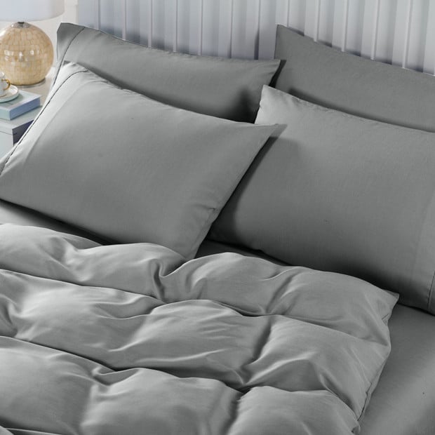 2000TC 6 Piece Bamboo Sheet & Quilt Cover Set Queen - Grey Image 3