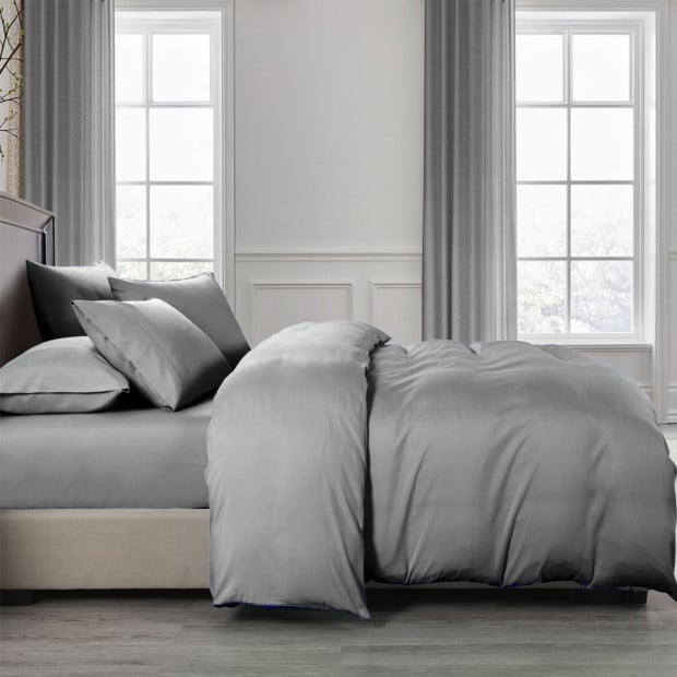 2000TC 6 Piece Bamboo Sheet & Quilt Cover Set Queen - Grey Image 4