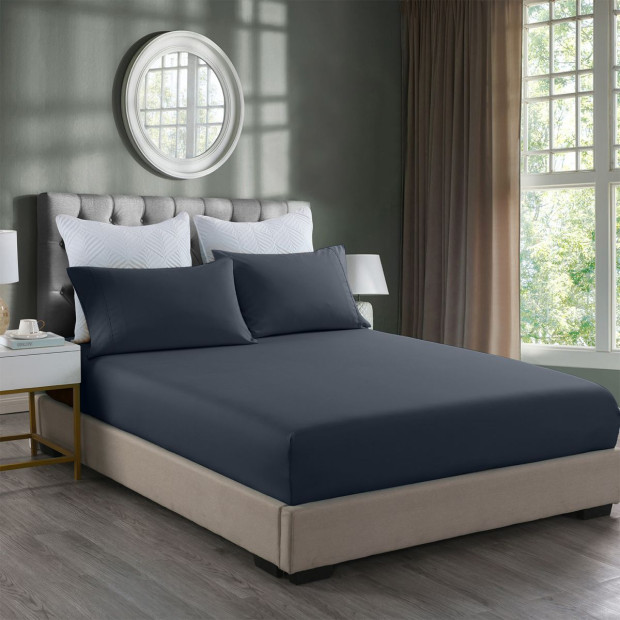 2000TC 3 Piece Fitted Sheet and Pillowcase Set - Double - Charcoal