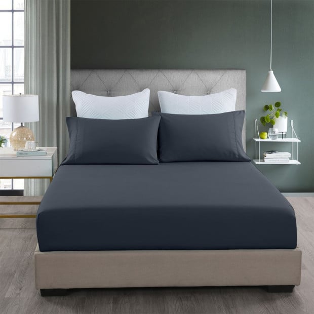 2000TC 3 Piece Fitted Sheet and Pillowcase Set - Double - Charcoal Image 2