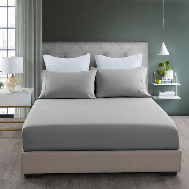 2000TC 3 Piece Fitted Sheet and Pillowcase Set Double - Mid Grey Image 2