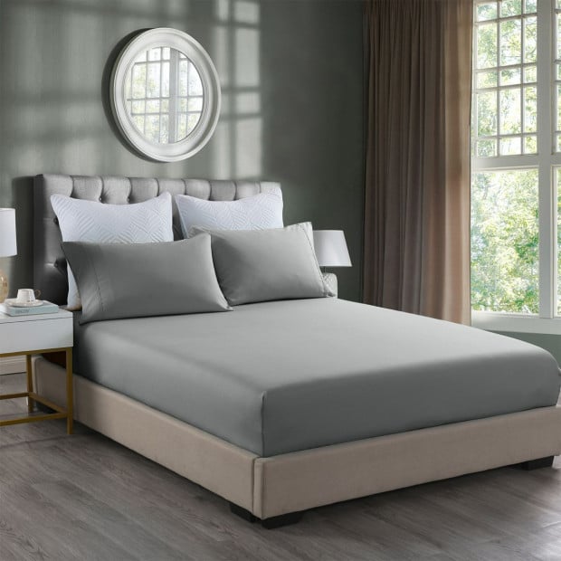 2000TC 3 Piece Fitted Sheet and Pillowcase Set King - Mid Grey