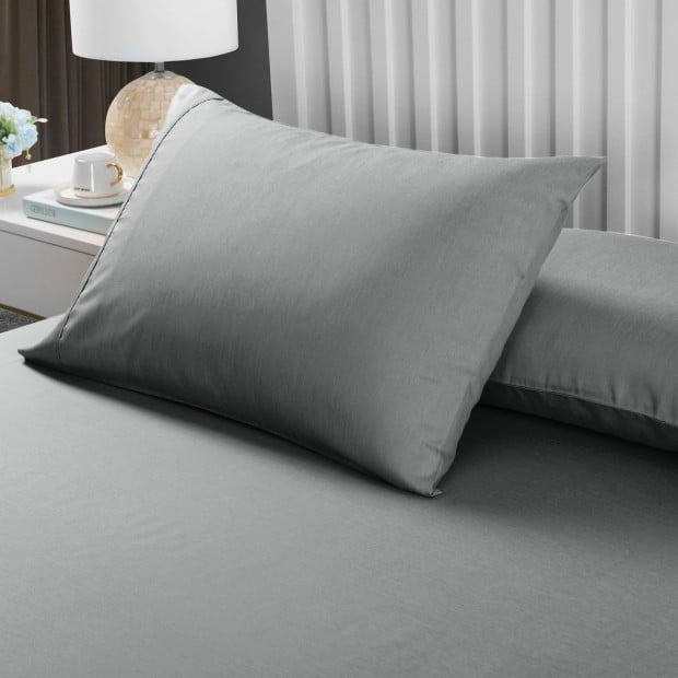 2000TC 3 Piece Fitted Sheet and Pillowcase Set King - Mid Grey Image 4
