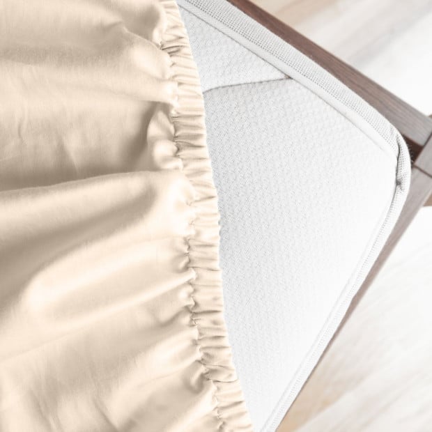 1200 Thread Count Fitted Sheet Cotton Blend - Queen - Ivory Image 5