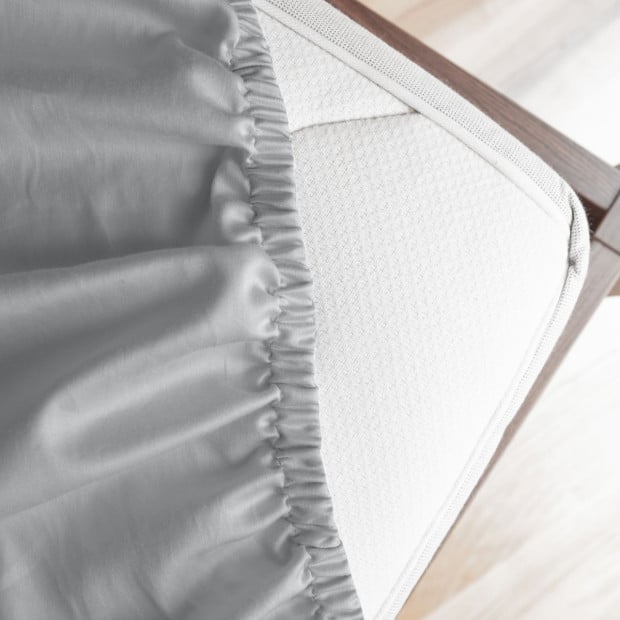 1000 Thread Count Fitted Sheet Cotton Blend - Queen - Light Grey Image 5