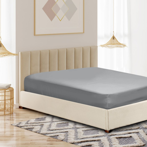 1000 Thread Count Fitted Sheet Cotton Blend - King - Light Grey