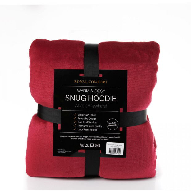 Snug Hoodie Nightwear Super Soft Reversible Coral Fleece 750GSM - Red Image 5