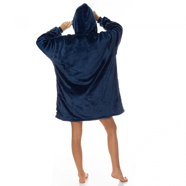 Snug Hoodie Nightwear Super Soft Reversible Coral Fleece 750GSM - Navy Image 3