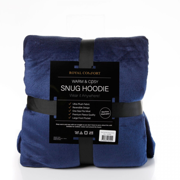 Snug Hoodie Nightwear Super Soft Reversible Coral Fleece 750GSM - Navy Image 5