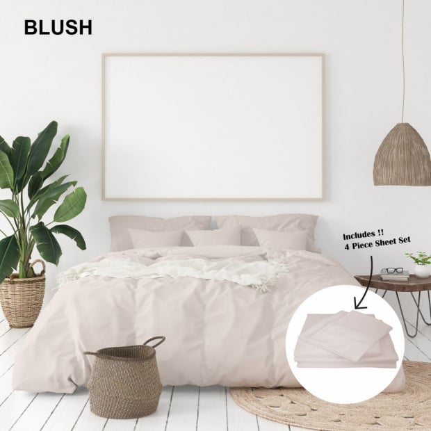 1000 Thread Count Bamboo Cotton Sheet and Quilt Cover Queen - Blush