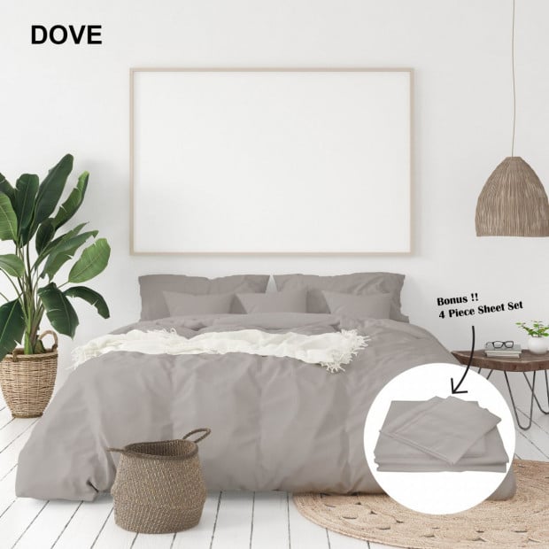 1000 Thread Count Bamboo Cotton Sheet and Quilt Cover King - Dove