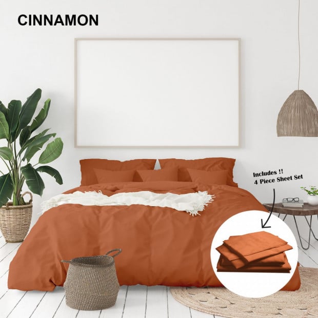 1000 Thread Count Bamboo Cotton Sheet Quilt Cover King - Cinnamon