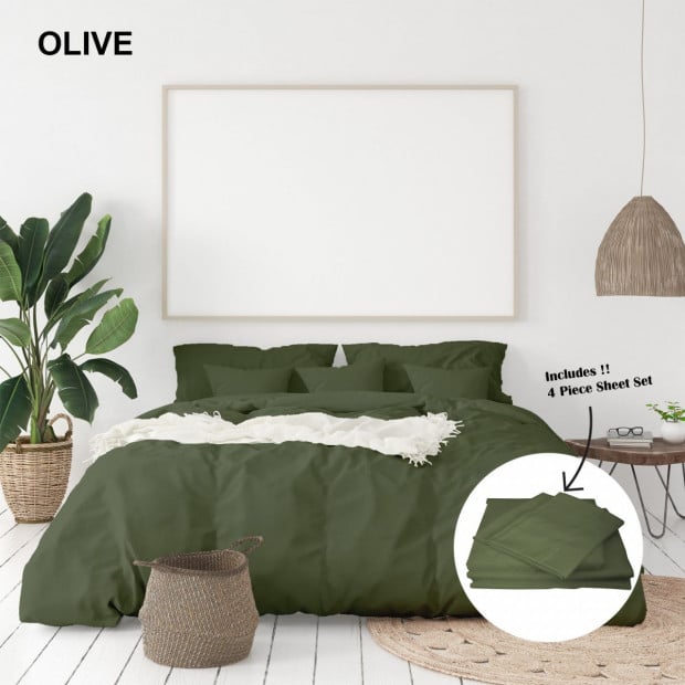 1000 Thread Count Bamboo Cotton Sheet and Quilt Cover - King - Olive