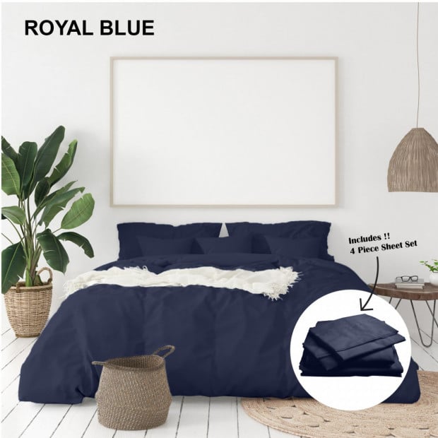 1000 TC Bamboo Cotton Sheet and Quilt Cover Set - King - Royal Blue Image 2