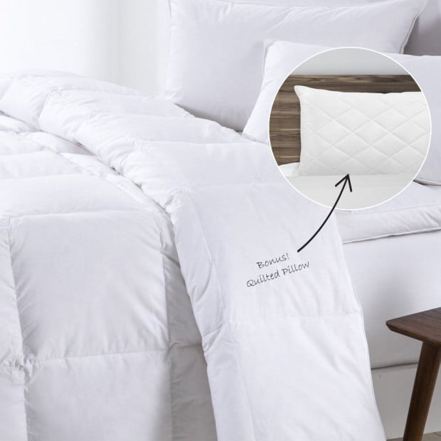 500GSM Goose Feather Down Quilt And Bamboo Pillow Set Queen - White
