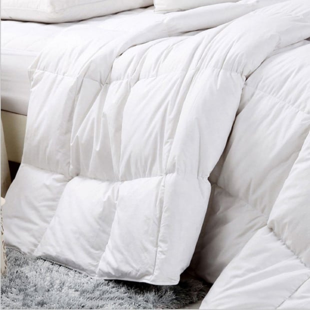 500GSM Goose Feather Down Quilt And Bamboo Pillow Set Queen - White Image 2