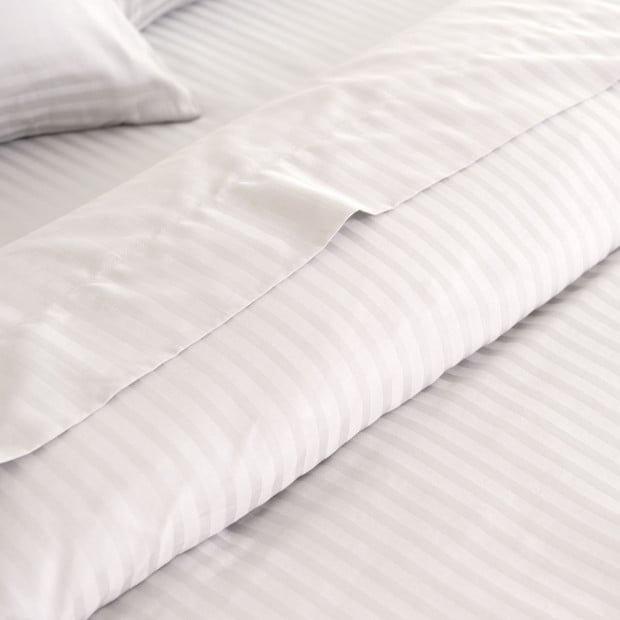 1200 TC 100% Cotton Sheet Set Stripe Hotel Grade - Super King - White Image 3